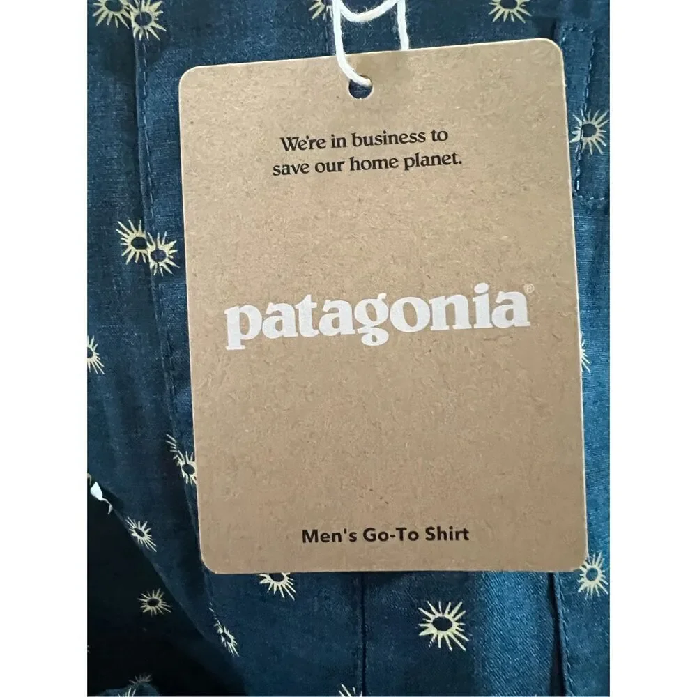 Patagonia Men's Lagom Blue Collared Short Sleeve Button Up Go To Shirt Small NWT - Picture 5 of 6